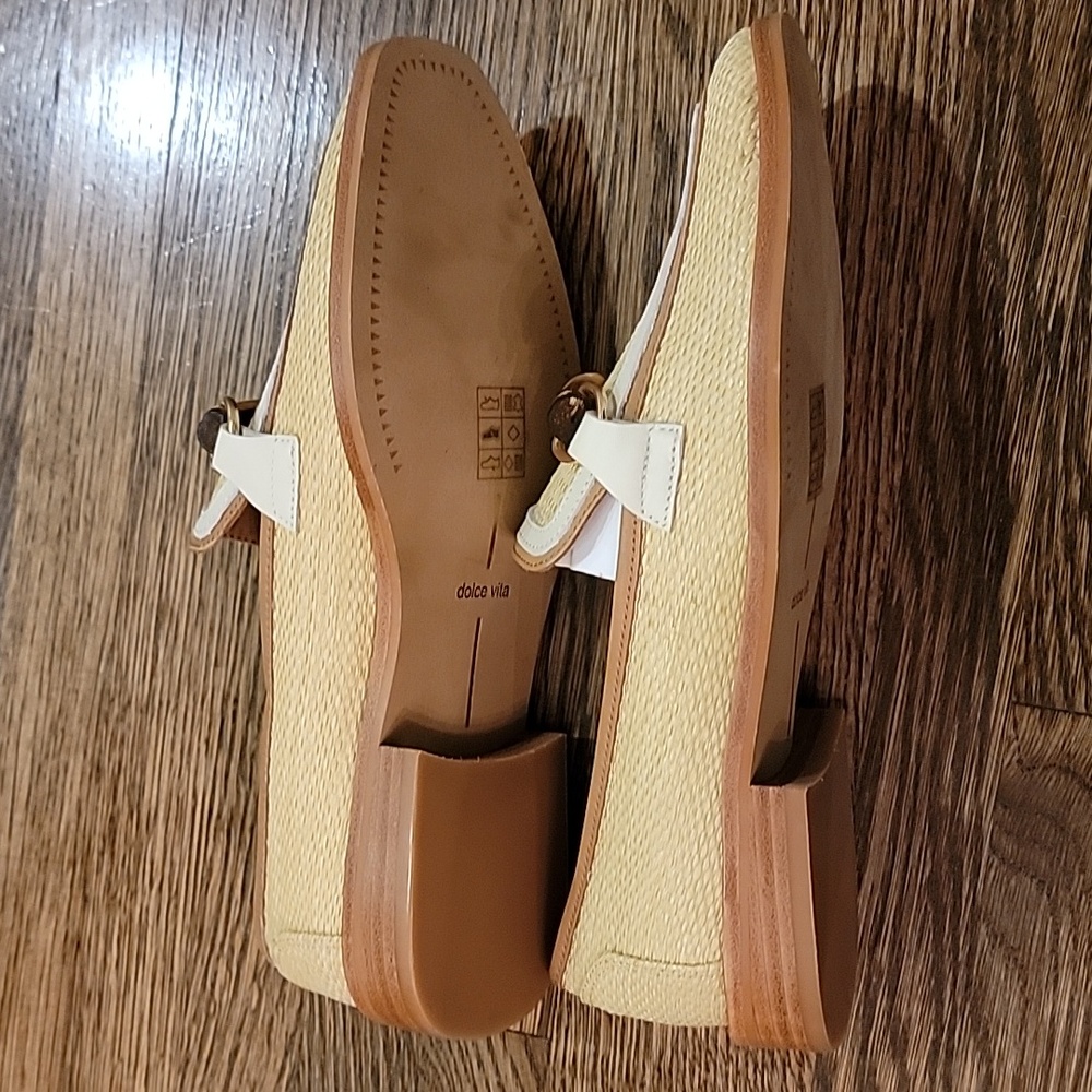 Dolce Vita Straw Loafers with Cream Trim and Brown Bit - Picture 2 of 7